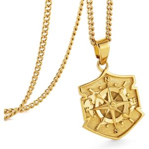 Trahoo-Collier Hommes, Collier Avec Pendentif Boussole Pour Hommes, Argent Or Pièce De Monnaie Plaquette Chaîne Pour Hommes Femmes, Collier En Acier Inoxydable Cadeau Pour Les Hommes Femmes - Neuf