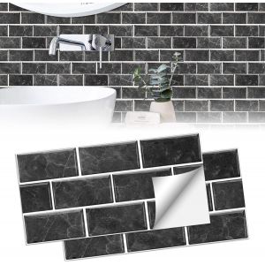 Auto-Adhésif De Carrelage, De 12 Pièces 30 X 15 Cm Carreau Des Autocollants, Salle De Bains Carrelage Peinture Stickers Muraux, Bricolage Imperméable Autocollants (Noir) - Neuf