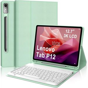 Coque Clavier Pour Lenovo Tab P12 12.7 Pouces, Azerty Français Housse Clavier Bluetooth Magnétique Détachable Avec Porte Crayon Pour Tablette Lenovo Tab P12 12.7"" 2023 (Tb370fu), Vert Clair - Neuf