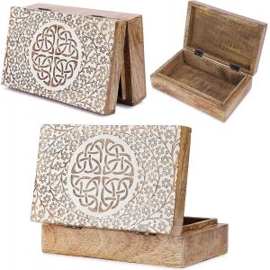 Tianyi-Boîte De Rangement Décorative En Bois Fabriquée À La Main Pour Bijoux Motif Noeud De La Trinité Coffre Au Trésor Organisateur Souvenir De Voyage Porte Bijoux Boîte À Montres Cadeaux 8x5 Pouces - Neuf