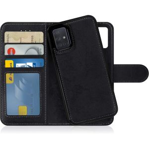 Kal-Flip Case Pour Samsung Galaxy A71 4g - Coque Clapet Détachable Magnétique Pu Cuir Support - Housse Portefeuille Book Cover Gris Noir - Neuf