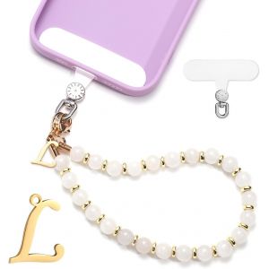 Kal-Jeu Bracelet De Téléphone Perles, Charme De Téléphone Initiales Dragonne De Téléphone Avec Patch Pour Lanière De Téléphone Mains Libres Bracelet De Téléphone Pour Femmes Filles - Neuf