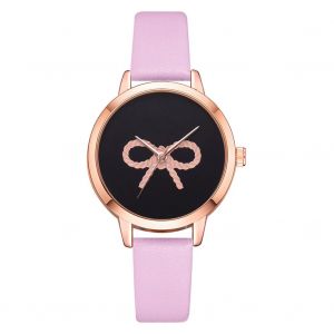 Montre-Bracelet A Quartz Decontractee Lvpai Pour Femme, En Alliage, Avec Noud Papillon, Cadran Rond Noir (Rose) - Neuf
