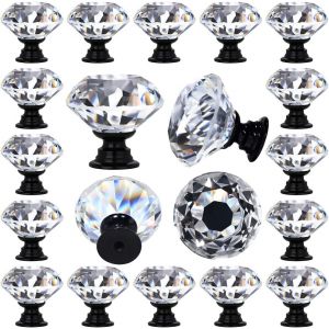12 PCS Claire de Cristal de Verre Tiroir de l'Armoire Tire les Boutons en Forme de Diamant Décoratif pour la Cuisine, une Commode, 30 mm (1-1/4¿), de Couleur Noir de Base - Neuf