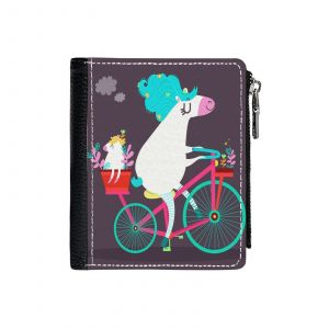 Portefeuille Balade à cheval_6598 Compact en Simili-Cuir PU Porte-Cartes avec Fermeture Éclair Multi-Poches Unisexe Homme Femme A - Neuf
