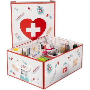 MEVRONISSHOP-PHARMA ORGANIZER - Boîte de Rangement avec Couvercle, Organisateur de Médicaments, Boîte à Pharmacie en Carton, 32 x 42 x 17,5 cm, Blanc - Neuf