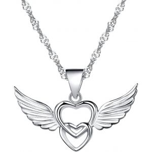 Infinite U Classique 925 En Argent Double Coeurs Ailes D'anges Collier Pendentif Pour Femme/Fille Mariage Anniversaire Cadeau - Neuf