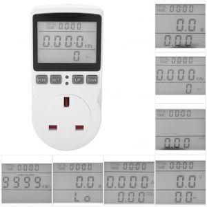 HJLIAN Compteur d'energie LCD enfichable, moniteur de tension, de courant et de consommation d'electricite, prise de courant (200-250 V, Royaume-Uni) - Neuf