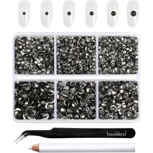 Tianyi-Beadsland Ss6-Ss20 Lot De 4300 Strass Ronds &Agrave; Dos Plat Pour Bricolage Gris 6 Tailles Avec Pincettes Et Crayons De Cire Gris - Neuf