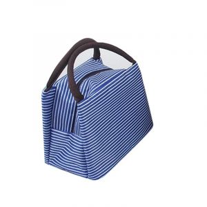 Sac &agrave; lunch isotherme Sac fourre-tout r&eacute;utilisable Sacs &agrave; lunch &agrave; rayures avec fermeture &agrave; glissi&egrave;re de poche avant pour le pique-de bureau Bleu - Neuf