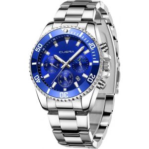 Eryi-Montres Pour Hommes, 50mm Chronographe Montre, Montre Etanche En Acier Inoxydable À Quartz Analogique, Grand Cadran Classique Mode Affaire Montres-Bracelets Cadeau Elégant Pour Hommes - Neuf