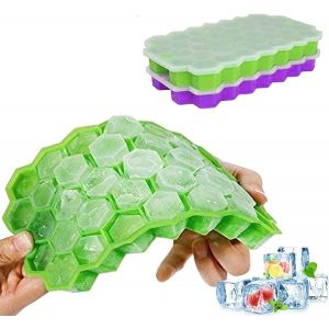 Kal-Bacs À Glaçons Avec Couvercle Amovible, 2 X 37 Cubes Moules À Glaçons En Silicone, Approuvé Par La Fda Souple Et Permet De Démouler Facilement Les Glaçons - Alimentaire Pour Boissons Glacées - Neuf
