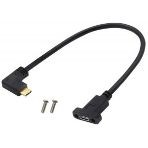 CLOUDDS-Coin Supérieur Et Inférieur Gen 2 (3A) 90 Degrés Usb Type C 3.1 Mâle À Femelle Câble À Vis De Montage Sur Panneau,Ordinateur Portable,Chargement Portable,Données,Audio,Vidéo (0.3M/1Pied) - Neuf