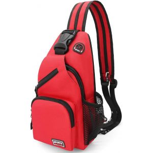 RFCBC-Sac de Poitrine Femme Léger Petit Sacs à Dos avec Trou pour écouteurs Sac à Bandoulière en Toile Oxford Multifonction Multi-Poches Sling Bag pour Excursion Camping Voyage Cyclisme (Rouge) - Neuf