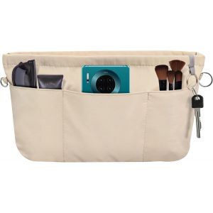 Organisateur De Sac À Main En Nylon, Pochette Rangement Sac A Main, Multi Poches Petit Sac Organ Ur, Léger Nylon Organ Ur De Sac À Main Avec Porte-Clés, Beige (L) - Neuf