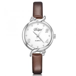 Duoya Femmes Exquis &Eacute;l&eacute;gant Cadran Rond Analogique Pu Montre-Bracelet Robe Montre &Agrave; Quartz (Marron) - Neuf