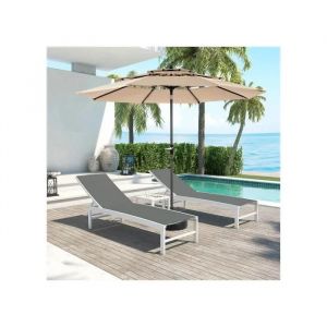 Parasol Ext&eacute;rieur Rectangulaire Double Face De 4,5 M Avec Manivelle .(Kaki) (Sans Pied) - Neuf
