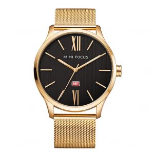 Mini Focus Élégant Simple Affaires Hommes Pochoir Bracelet Étanche Analogique Quartz Montre-Bracelet (Or) - Neuf