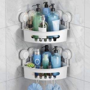 Lot de 2 Paniers de Douche D'angle à Ventouse,Etagère de Douche de Salle de Bain,Panier de Rangement Mural pour Shampoing Support en Plastique pour Cuisine et Salle de Bai - Neuf