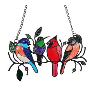 Dewenwils mur en m&eacute;tal d&eacute;coration d'oiseau,feuilles d'arbre suspendues pour balcon jardin maison fen&ecirc;tre chambre,dans - Neuf