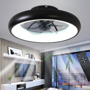 48Cm Ventilateurs De Plafond Avec Lampe T&eacute;l&eacute;commande,Moderne &Eacute;clairage Plafonnier Avec Ventilateur Led 36W Lumi&egrave;res De Ventilateur De Plafond Pour Chambre &Agrave; Coucher Salon,6 Vitesses,Noir - Neuf