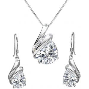 Femme Parure Bijoux Mariage Soir&eacute;e 925 Argent Cristal Autrichien Strass Collier Boucle D&iquest;Oreille S&eacute;rie Pendant Goutte D&iquest;Eau Plume El&eacute;gant Vintage - Neuf