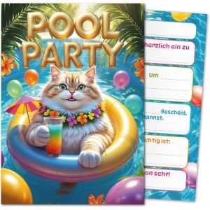 Ehnga-Lot De 8 Cartes D'invitation Pour Anniversaire D'enfant, Piscine, Fête, Chat, Fille, Garçon, Enfants, Invitations D'anniversaire, Invitations D'anniversaire Pour Enfants - Neuf