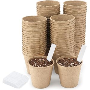 ERYI-100 Pièces 8Cm Pot De Culture Pour Semis, Peti Pot Pour Plantation, Godets De Rempotage Degradable, Avec 100 5X1 Cm Etiquette Plante - Pour Jardin, Potager, Serre - Neuf