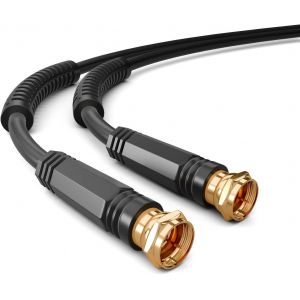 Câble de connexion coaxial d'antenne HDTV SAT de fiche F vers fiche F - Plaqué or - Avec filtre de courant de gaine avec 2 noyaux de ferrite - Neuf