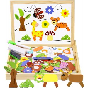KAL-Puzzles En Bois Magnétique,Magnétiques Puzzle Jouet Enfant, Tableau Double Face Aimanté,Nouveau Jouet Montessori,Jouet Educatif Enfant Motif Animal Jigsaw Pour 3 4 5 Ans - Neuf