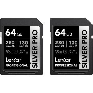 Silver Pro Carte Sd 2X64Go, Carte Mémoire Sd Uhs-Ii, V60, U3, C10, Jusqu'À 280Mo/S En Lecture, 130Mo/S En Écriture, Carte Sdxc Pour Dslr/Caméra/Photographe/Vidéaste/Passionné(Lsdsipr064G-B2Naa) - Neuf