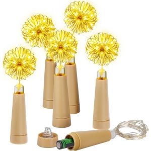 JGD-Guirlande lumineuse pour bouteille de vin avec bouchon en li&egrave;ge, 6 guirlandes lumineuses &agrave; DEL de 16,7 cm, fonctionne &agrave; piles avec 20 LED pour chambre &agrave; coucher, anniversaire, No&euml;l, d&eacute;coration - Neuf