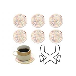 Lot De 6 Sous-Verres Tress&eacute;s Absorbants Avec Support, Multicolores - Neuf