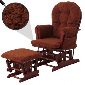 Fauteuil relax HWC-C76, fauteuil &agrave; bascule Fauteuil oscillant + pouf Tissu Boucl&eacute; 480g/m&sup2; &Ouml;ko-Texbrun rouille B&acirc;ti fonc&eacute; - Neuf
