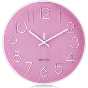 ERYI-30Cm Horloge Murale Rose Enfant Fille Moderne, Silencieuse Pendule Chiffres 3D Facile À Lire, Sans Tic-Tac Déco Pour Cuisine Salon Chambre Bureau - Neuf