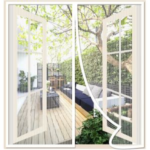 Moustiquaire Porte Fenetre 65x70cm,Blanc Rideau Moustiquaire Fenetre Aimantée,Respirantes,Maille Ultra Fine,Anti-moustiques pour Salon,Fermeture Automatique,avec Bande Adhésive - Neuf