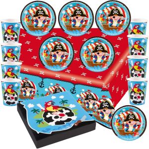 Service De Table 37 Pièces Pour Fête D'anniversaire D'enfant Motif Petit Pirate Assiettes Gobelets Serviettes Fête Pirate - Neuf