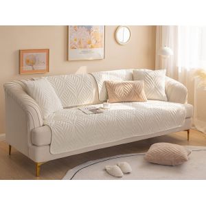 Housse De Canap&eacute; Antid&eacute;rapante &Agrave; Motif Feuilles 90x120cm Blanche - Neuf