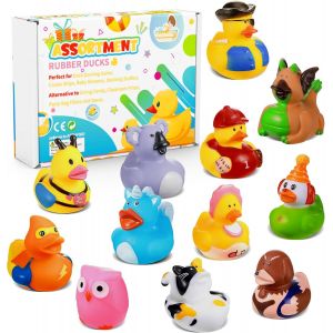 KAL-Lot De 12 Canards De Bain Animaux - Canards En Caoutchouc Mignons Pour Enfants - Jouet D'Eau Pour L'Ext&eacute;rieur Et La Plage (Baignoire, Piscine, Jouet De Plage) - Coffret Cadeau R&eacute;utilisable Pour - Neuf