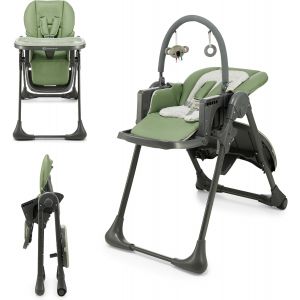Kinderkraft Tummie Chaise Haute 2 En 1, Pour Bébé Ergonomique, Confortable, Inclinable, Pliable, Avec Hauteur Réglable, Repose-Pieds, Plateau Amovible, Pour Tout-Petit, Avec Jouets, Vert - Neuf