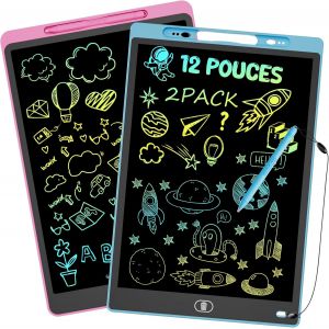 12 Pouces Tablette Dessin Enfant, Tablette d'&eacute;criture LCD Color&eacute;e, Ardoise Magique, Tablettes Graphiques avec Fonction de Verrouillage & D'effacement, Jouet Educatif de Filles et Gar&ccedil;ons, Bleu+Rose - Neuf