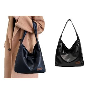 Grand sac cabas en similicuir pour femme - Sac &agrave; bandouli&egrave;re id&eacute;al pour le travail et les voyages - Noir - Neuf