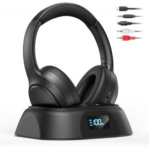 MEVRONISSHOP-Casque Audio TV sans Fil, Casque Bluetooth 5.3 avec Station de Charge & &Eacute;cran Digital, Autonomie 60H, Casque L&eacute;ger et Pliable pour TV (Optique, AUX & Bluetooth) - Neuf