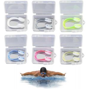Lot De 6 Pince-Nez S En Silicone Antidérapant Avec Boîte De Rangement Transparente,Idéal Pour La Natation,La Plongée Et Les Sports Nautiques - Neuf