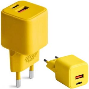 AYU-COLORUM Chargeur USB C USB A 30W Jaune - Fonction Charge Rapide et Technologie Power Delivery - Adaptateur USB avec Boîtier Ignifuge et Technologie GaN - Chargeur Rapide USB C USB A - Neuf