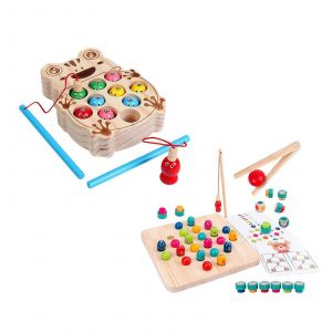 Jeu de perles à pince en bois + jouet de pêche en bois - Neuf