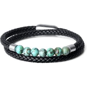 Eryi-Bracelet Cuir Homme, Bracelet Pierre Homme, 19cm/21cm/23cm - Neuf