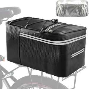 Sacoche Velo ,Sac Velo Porte Bagage Arriere 12l Impermeable Avec Housse De Pluie Et Ruban Réfléchissant Pour Vélos Électriques Et Vtt - Neuf