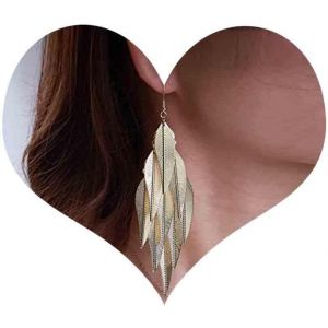 Kalhx-Boucles D'oreilles Bohémiennes Feuilles Pendantes Boucles D'oreilles Plumes D'or Boucles D'oreilles Longues Feuilles De Chandelier Boucles D'oreilles Crochet Feuilles En Métal Bijoux Pour - Neuf