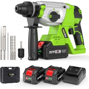 JEXNOVASHOP-Marteau Perforateur Sans Fil avec 2x Batteries de 21V 4.0Ah et Chargeur, Kit de Marteau Perforateur Multifonctionnel 4 en 1, Perforateur Sans Fil Portable Efficace pour Projets de Bricola - Neuf